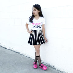 CREATIVE MIND Black and Neon Pink Short Sleeve T-shirt