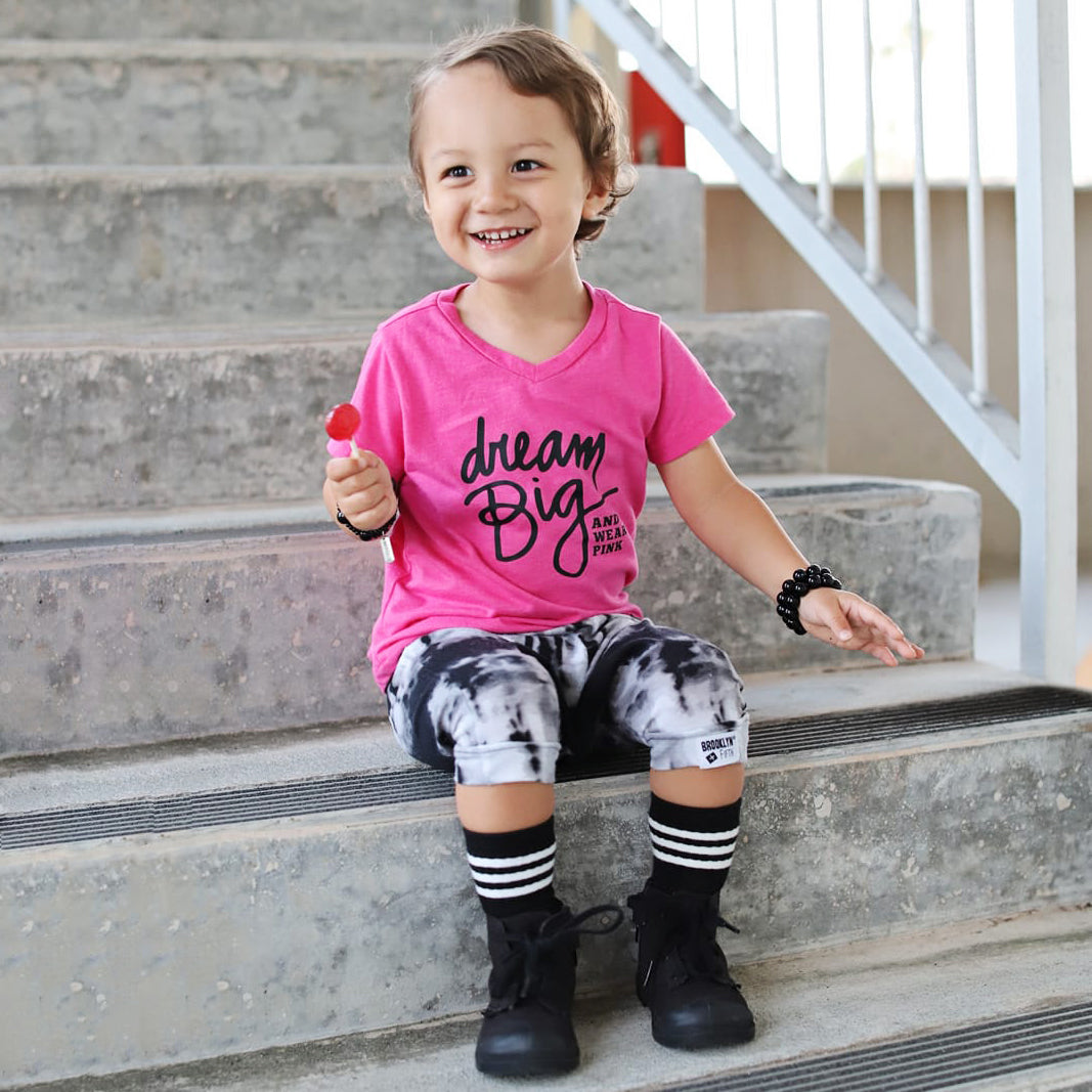 DREAM BIG AND WEAR PINK. Kids PINK graphic tee