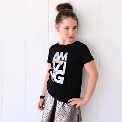 AMAZING in Pewter foil Kids, Girls, Boys, Unisex, Teen Short Sleeve T-shirt