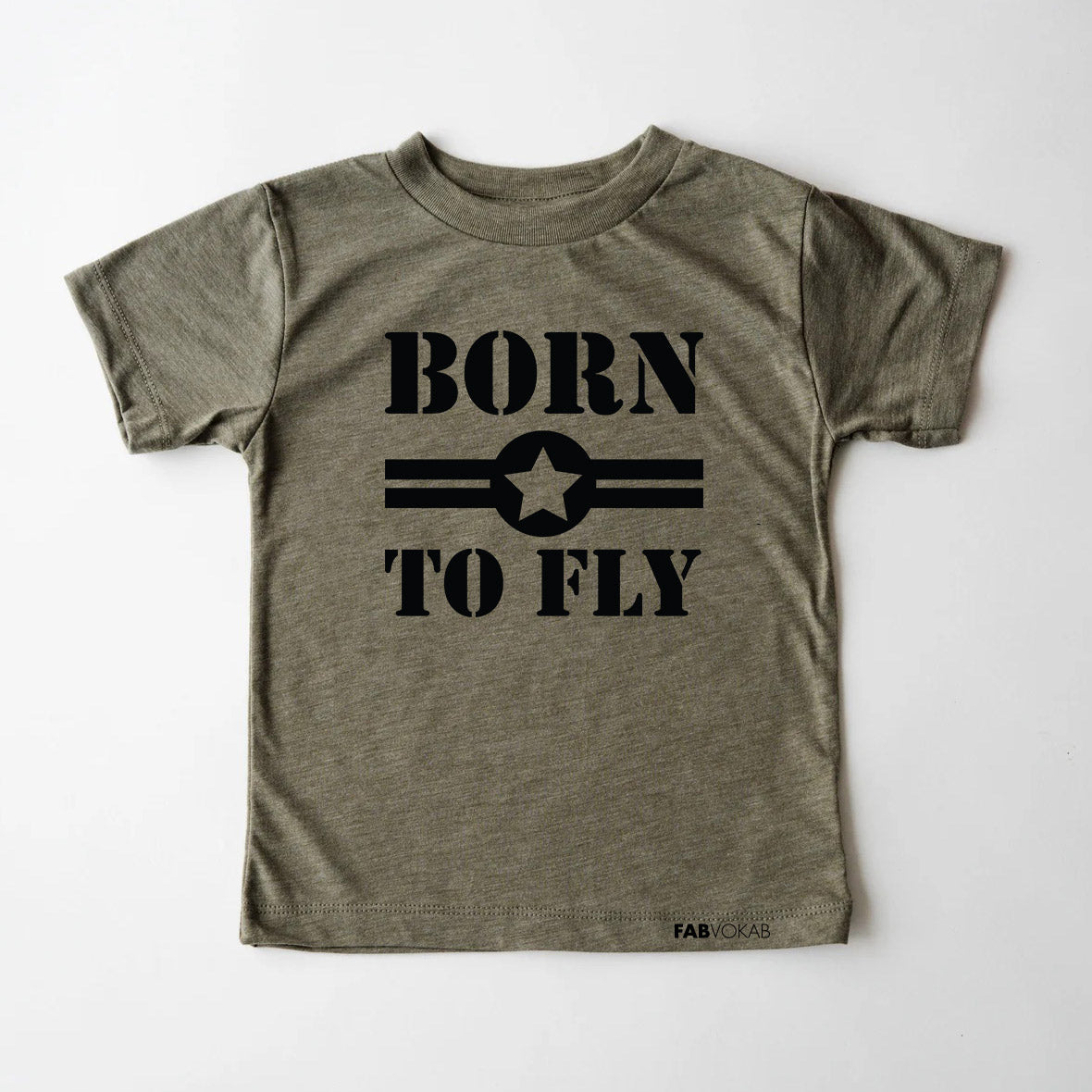 BORN TO FLY Army Green, Olive Triblend Kids Boys Girls Teens Unsex Short Sleeve T-shirt