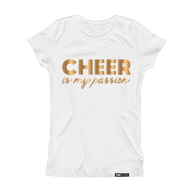 CHEER is my passion in Gold Foil  Kids, Girls, Teens Short Sleeve T-shirt