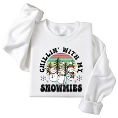 Chillin' With My Snowmies Unisex White Holiday Sweatshirt - Kids, Boys, Girls & Teens