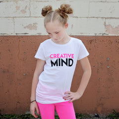 CREATIVE MIND Black and Neon Pink Short Sleeve T-shirt