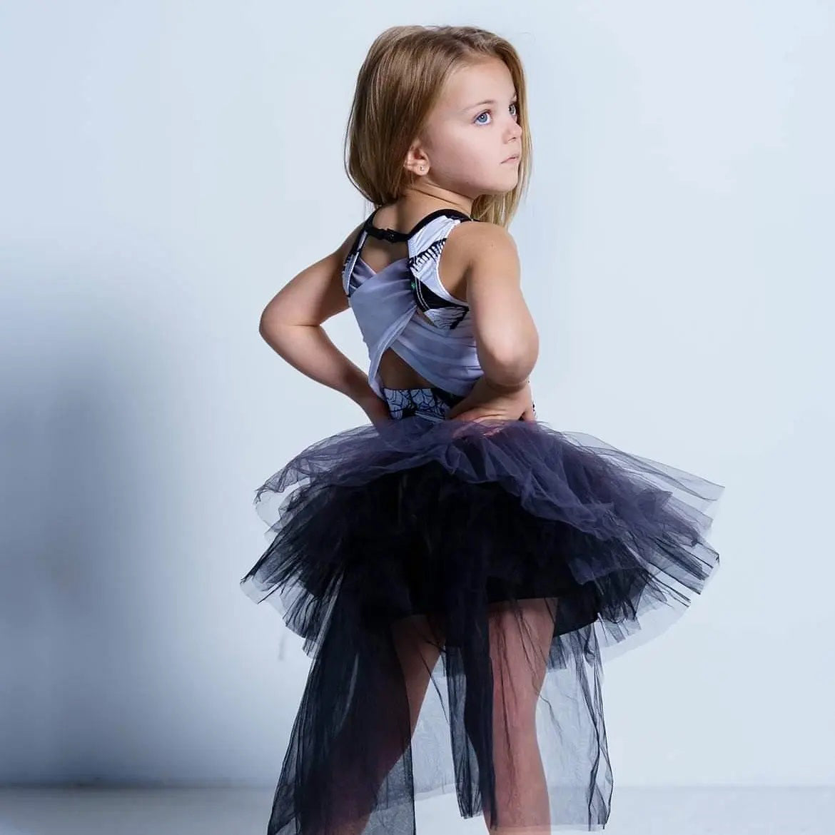 GIRLS HIGH LOW BLACK/GRAY TUTU SKIRT FABVOKAB