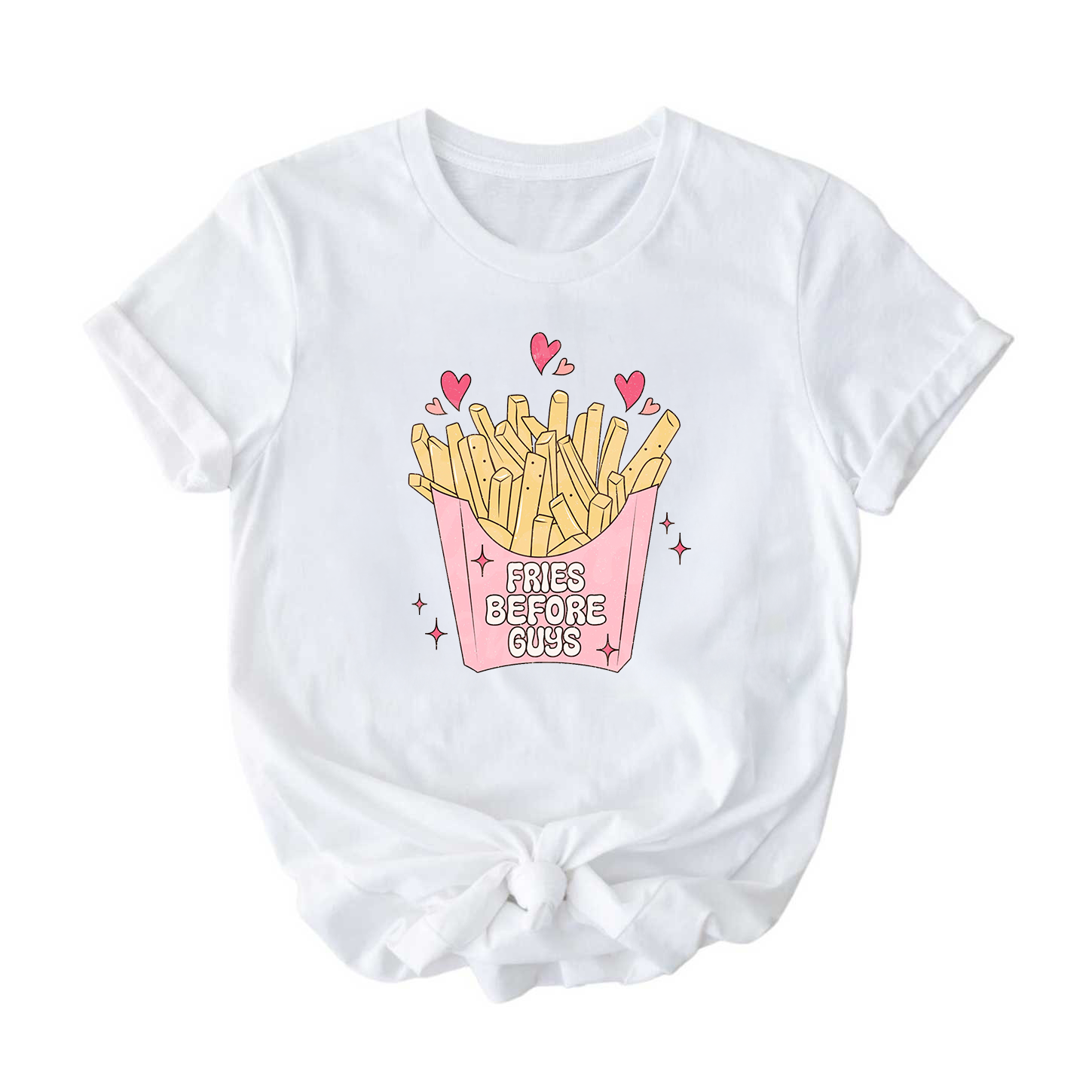 Fries Before Guys T-Shirt for Kids, Girls, and Teens - Fun Short Sleeve Tee