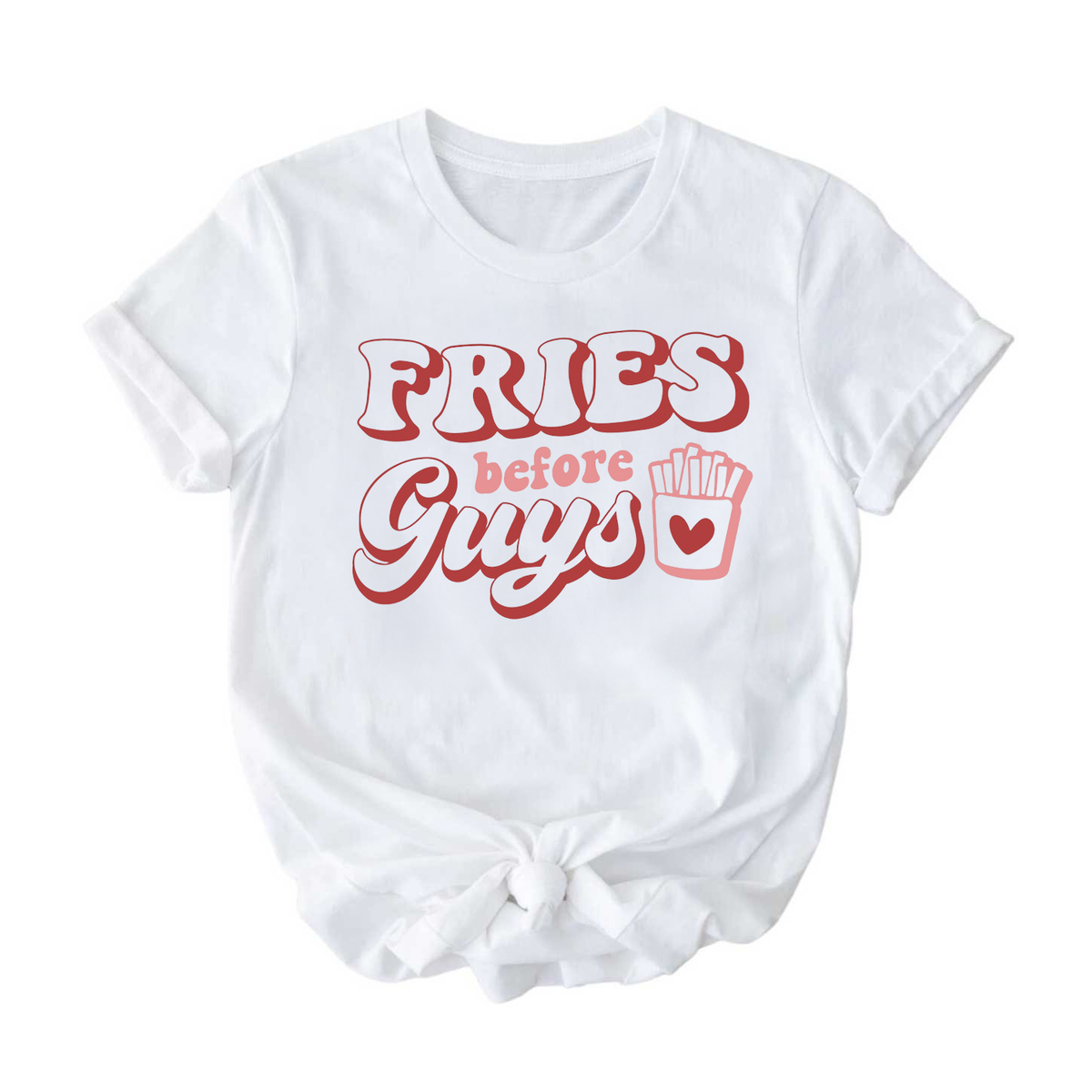 Fries Before Guys T-Shirt for Kids, Girls, and Teens - Fun Short Sleeve Tee