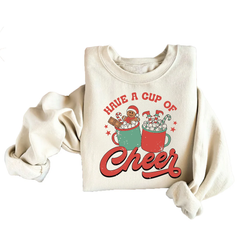 Have a Cup of Cheer Kids Unisex off-white Holiday Sweatshirt for Girls, Boys, and Teens