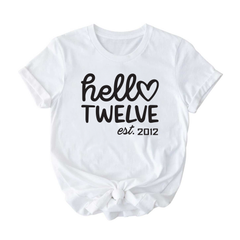 Hello Twelve Kids, Girls Birthday Short Sleeve T-shirt (different b-days available)