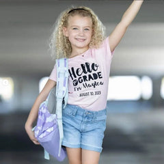 Hello First Grade. FIRST DAY OF SCHOOL KIDS CUSTOM Short Sleeve T-shirt