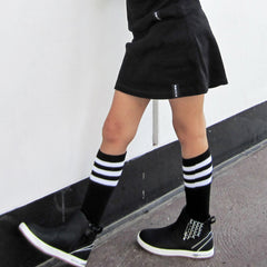 GIRLS KNEE HIGH BLACK WITH WHITE STRIPES SOCKS