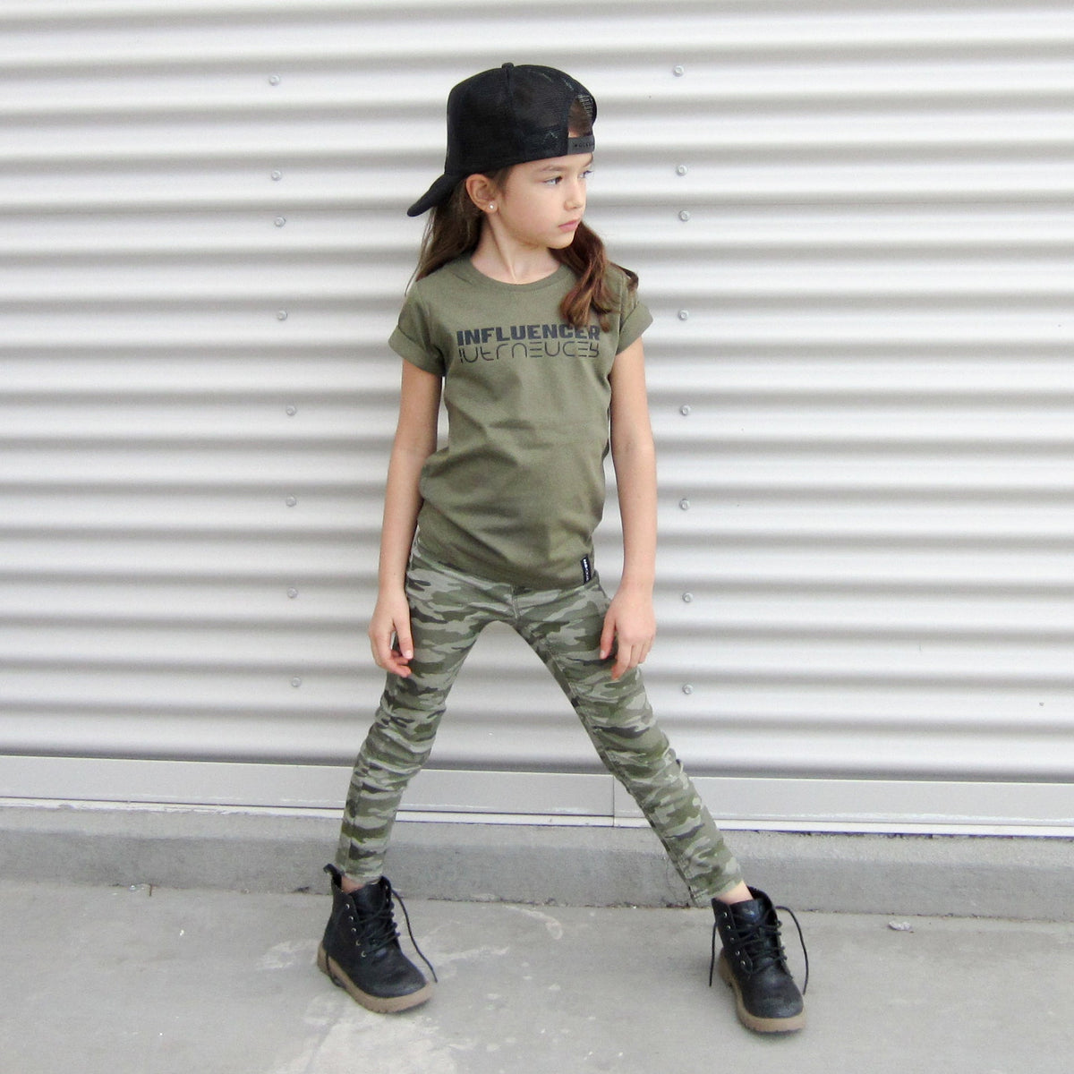 INFLUENCER Army Green, Olive Kids, Boys, Girls, Teens Unisex Short Sleeve T-shirt