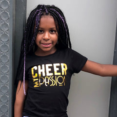 CHEER MY PASSION in Gold Foil Kids, Girls, Teens Short Sleeve T-shirt