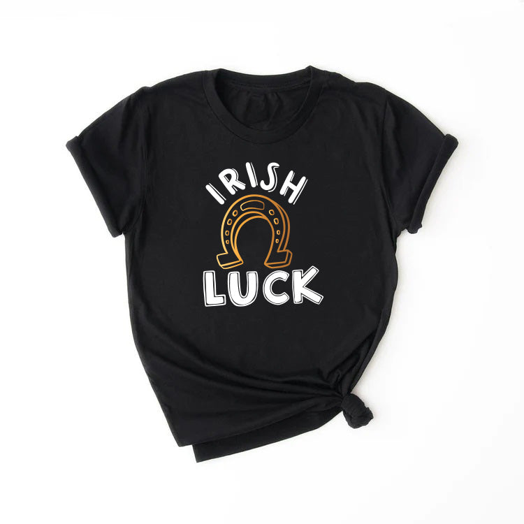 IRISH LUCK with gold Horseshoe Saint Patrick's Short Sleeve Kids, Girls, Boys, Teens T-shirt