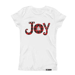 Joy (Plaid) Girls, Boys, Teen Holidays, Christmas Kids Short Sleeve T-shirt