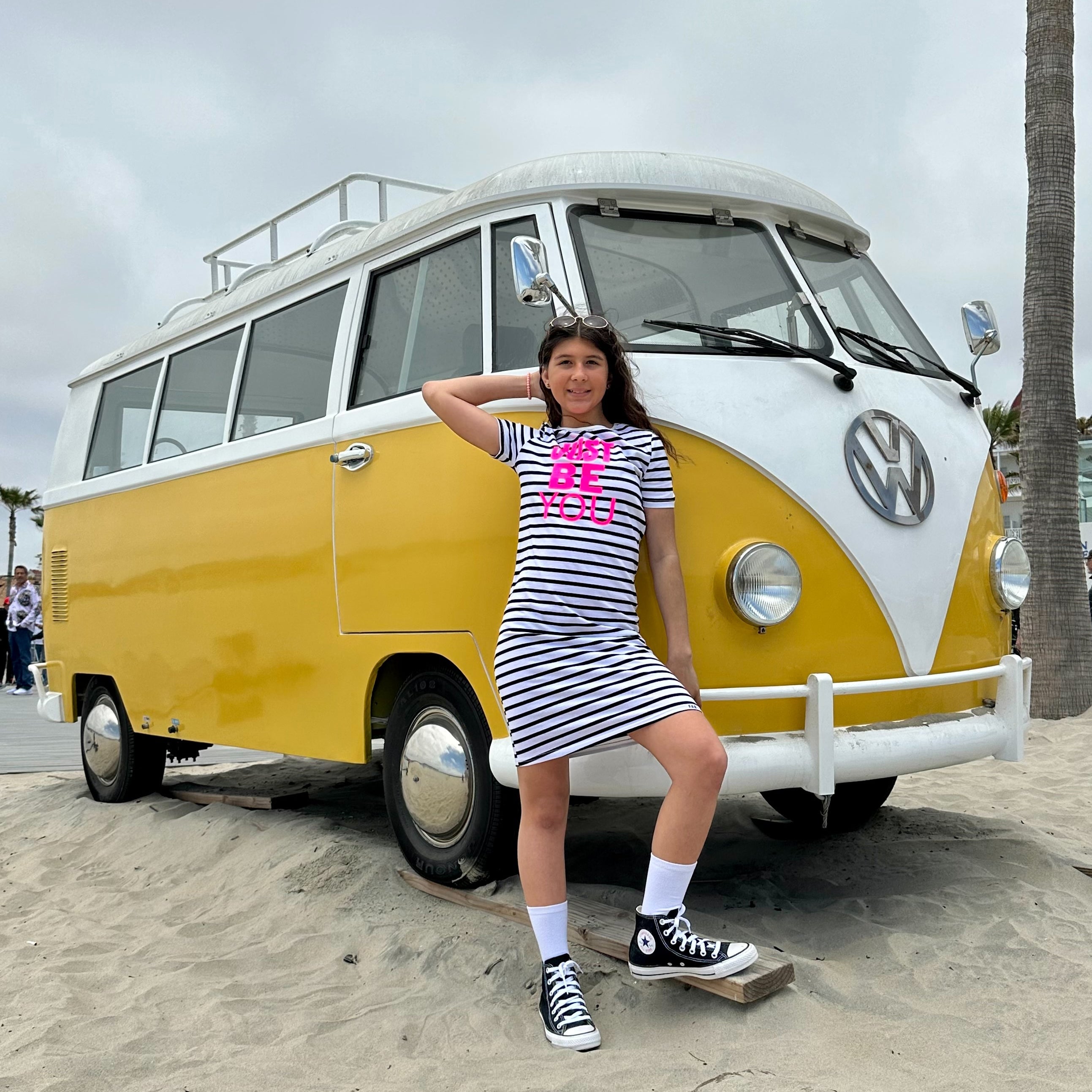 JUST BE YOU. GIRLS WHITE AND BLACK STRIPED DRESS