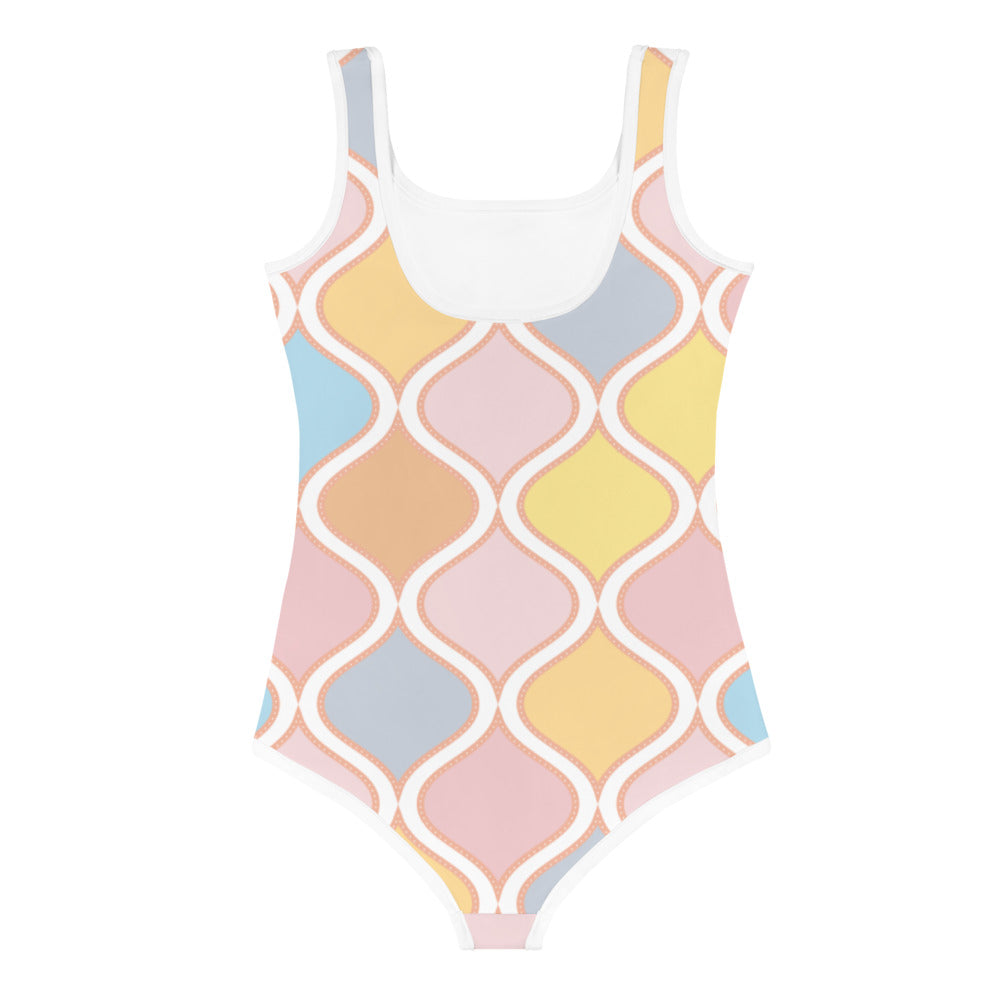 Geometric Pastels Kids, Little Girls Swimsuit