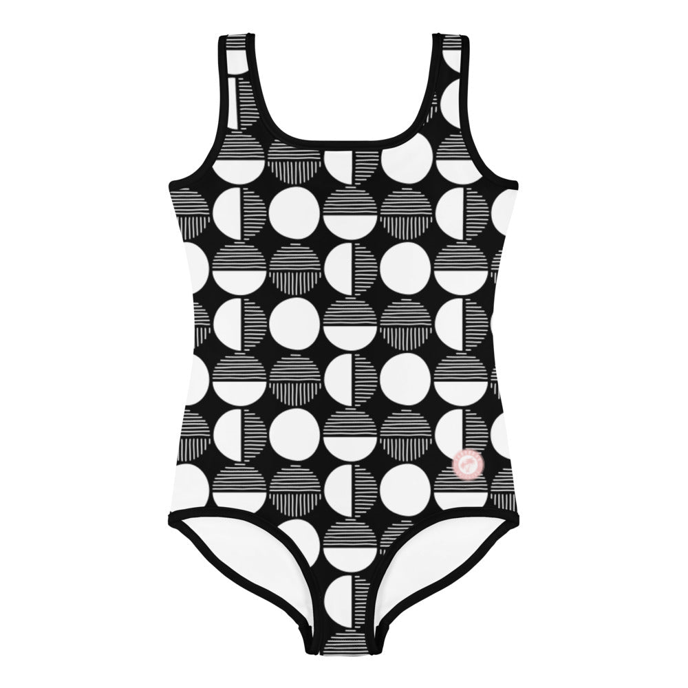 Black and White Kids Little Girls Swimsuit FABVOKAB