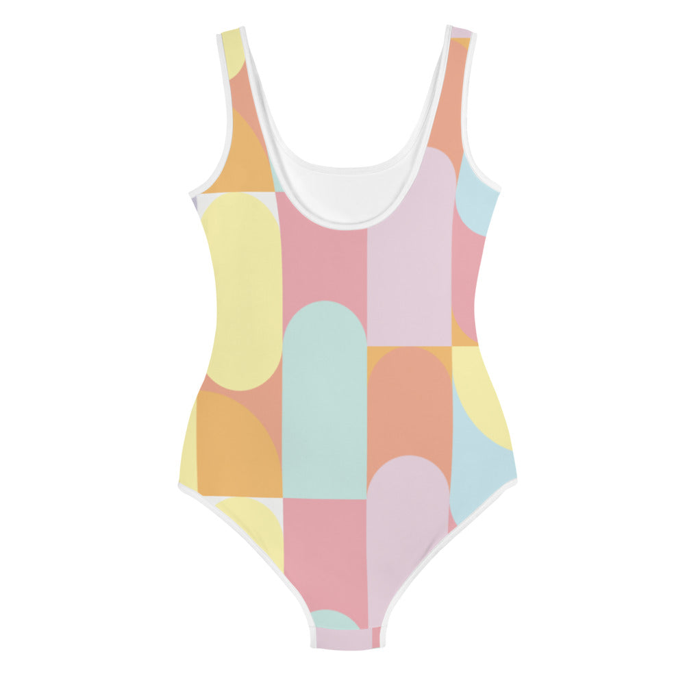 Geometric Pastels Kids, Big Girls Swimsuit