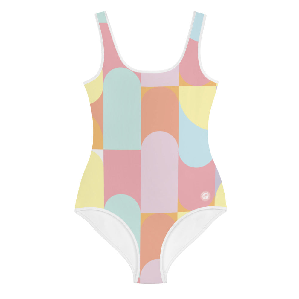 Geometric Pastels Kids, Big Girls Swimsuit FABVOKAB