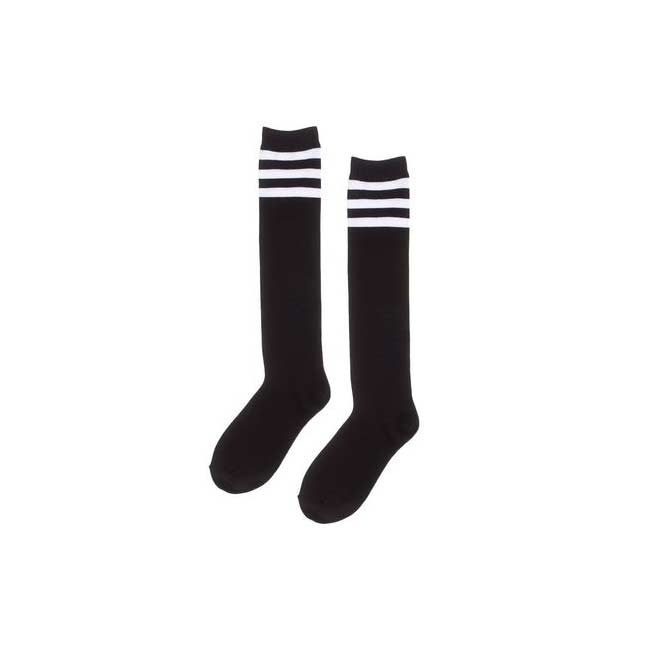 GIRLS KNEE HIGH BLACK WITH WHITE STRIPES SOCKS