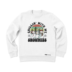 CHILLIN' WITH MY SNOWMIES KIDS, BOYS, GIRLS, TEEN UNISEX WHITE HOLIDAY SWEATSHIRT FABVOKAB