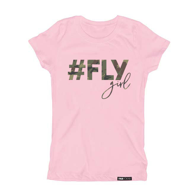 FLY GIRL Camo design Pink Short Sleeve Kids, Girls, Teen T-shirt