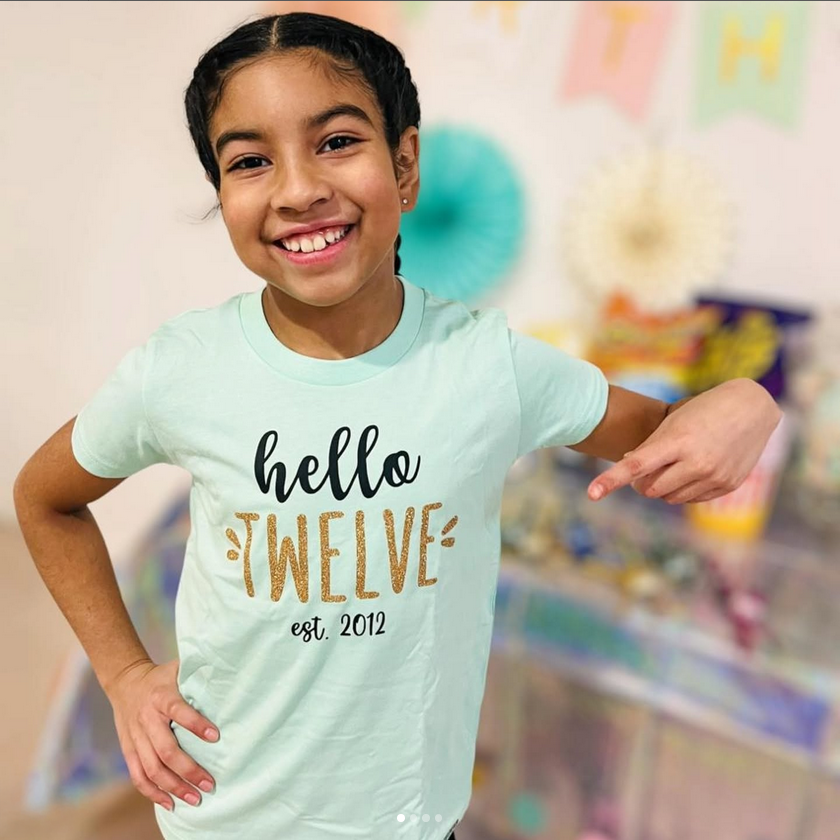 Hello Twelve. Est. 2013 Kids Birthday Short Sleeve T-Shirt