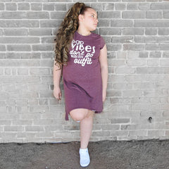 BAD VIBES DON'T GO WITH MY OUTFIT GIRLS BURGUNDY HEM DRESS