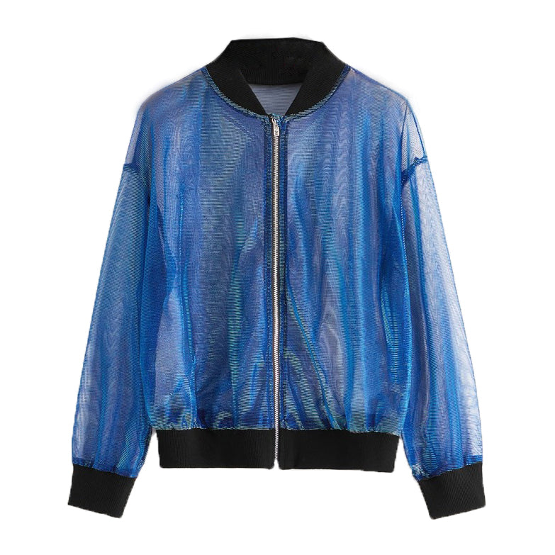 GIRLS SHEER  BLUE MESH BOMBER JACKET